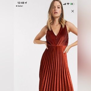 ASOS DESIGN cami strappy back pleated skater midi dress in velvet